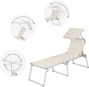 Napozóágy, nagyméretű fekvő napozószék, 65 x 200 x 48 cm, terhelhetőség 150 kg, bézs