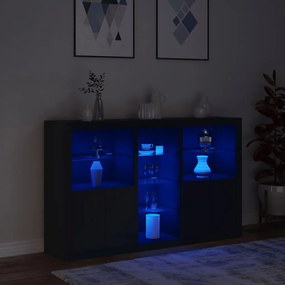 fekete tálalószekrény LED-világítással 162 x 37 x 100 cm