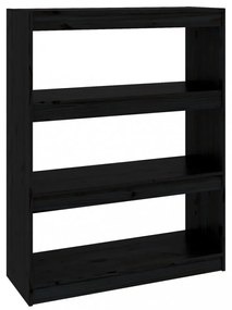 fekete tömör fenyőfa könyvszekrény/térelválasztó 80x30x103,5 cm
