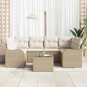 7 részes kerti kanapészett párnákkal bézs poli rattan, 2 személyes kerti kanapé párnákkal bézs poli rattan