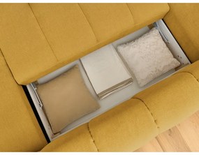 Mustársárga kinyitható-tárolóhelyes sarokkanapé (bal oldali-U alakú) Fuji – Bobochic Paris