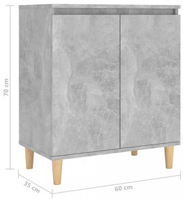 betonszürke szerelt fa tálalószekrény falábakkal 60x35x70 cm