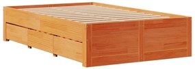 barna tömör fenyőfa fiókos ágykeret matrac nélkül 120 x 190 cm