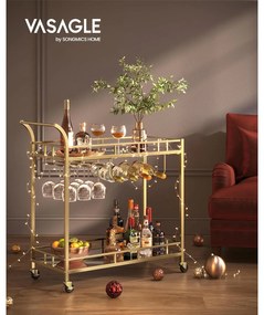 Zsúrkocsi, felszolgáló kocsi tükrös polccal 80 x 77,5 x 38 cm, arany