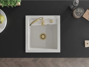 Mexen Vito 1-medencés gránit mosogató 520 x 490 mm, fehér, arany szifon - 6503521000-20-G