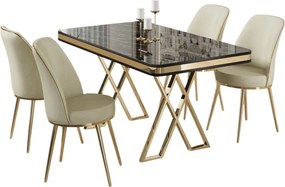 Vals étkezőgarnitúra, fekete márvány-arany, 130 cm – TR240CHR2345