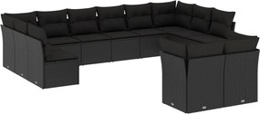 vidaXL 12 részes fekete polyrattan kerti ülőgarnitúra párnákkal