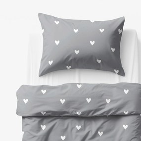 Goldea gyermek pamut ágyneműhuzat - szívecskék, szürke alapon 140 x 200 és 70 x 90 cm