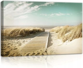 Vászonkép 60x40 Tengerpart fa ösvény tenger homok fű ég nyugalom természet