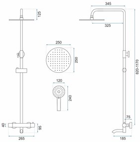 Rea Lungo, zuhanygarnitúra termosztatikus csapteleppel, arany matt, REA-P6604