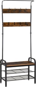 HOMCOM Kabátrakó Cipőtartó Ruhatartó 8 Akasszal és 2 Polccal MDF Fekete 72,1 x 34,1 x 185,0 cm | Aosom