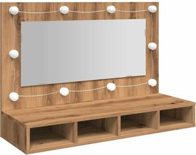 vidaXL Artisan tölgyfa tükrös szekrény LED-del 90x31,5x62 cm