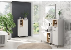 Fehér magas fürdőszoba szekrény tölgyfa dekorral 34x118 cm Loria - Germania