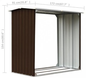 barna horganyzott acél kerti tűzifatároló 172 x 91 x 154 cm