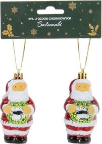 Karácsonyfadísz gömb medál Mikulás koszorúval 8 cm 2 db