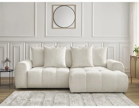 Fehér zsenília kinyitható-tárolóhelyes sarokkanapé (jobb oldali-heverő résszel) Roxelane – Bobochic Paris