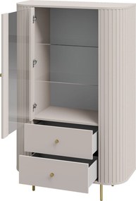 Lento vitrinszekrény 98 cm fiókokkal - homokbézs