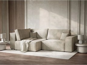 Bézs zsenília kinyitható-tárolóhelyes sarokkanapé (bal oldali-L alakú) Tonga – Maison de Rêve