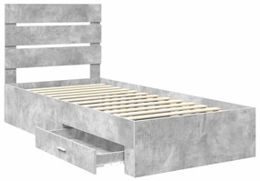 vidaXL Ágykeret fiókkal fejtámlával Beton Szürke 90 x 200 cm Faanyag