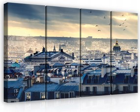 Vászonkép 120x80 Párizs Montmartre tetők tájkép panoráma felhők madarak Franciaország