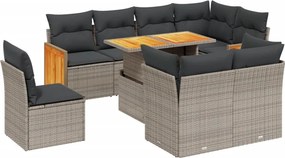 vidaXL 9 részes szürke polyrattan kerti ülőgarnitúra párnákkal