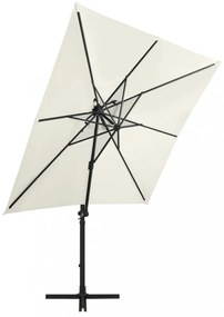 homokszínű konzolos napernyő rúddal és LED-fényekkel 250 cm