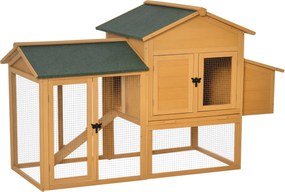 PawHut Tyúkól házzal és nyitott területtel, tojásgyűjtő doboz nyitható tetővel és dróthálóval, Sárga fából készült tyúkól, 168x75x103cm | Aosom