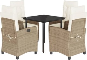 vidaXL 5 részes bézs polyrattan kerti étkezőgarnitúra párnákkal