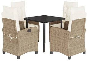vidaXL 5 részes bézs polyrattan kerti étkezőgarnitúra párnákkal