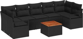 vidaXL Kerti Kanapé Szett párnával 8 pcs Fekete polirattan