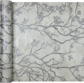 Tapéta Mosható Ezüst Fa Ágak Csillogó Vinyl Flizelin