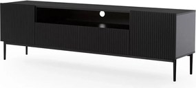 Nicole TV-szekrény 200 cm nyitott polccal és fiókokkal - fekete matt / fekete lábak