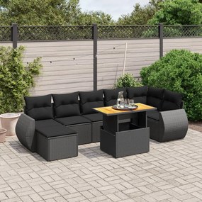 8 részes fekete polyrattan kerti ülőgarnitúra párnákkal