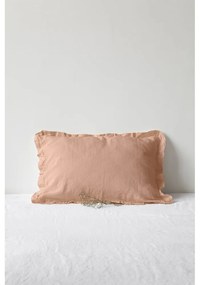Terrakottabarna len párnahuzat fodros szegéllyel, 50 x 60 cm - Linen Tales