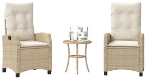 vidaXL 3 részes bézs polyrattan bisztrógarnitúra párnával