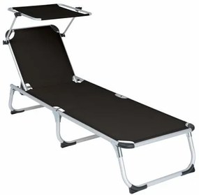 Kerti nyugágy  összecsukható napellenzős fekete 187 cm