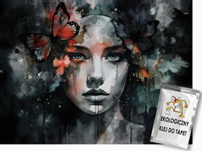 Fotótapéta Flizelina Akvarell Portré Nő Lány Pillangó 200x140 ragasztó