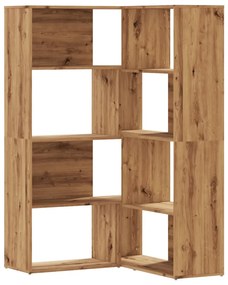 4 szintes tölgy színű szerelt fa sarokkönyvespolc 85x85x140 cm