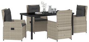 5 darabos Kerti Étkezőszett Világosszürke Poli Rattan, Kerti Asztal Fekete 160x80x73 cm Edzett Üveg