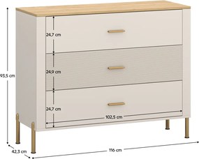 Komód, kasmír/kő tölgy, RUNOL 3S