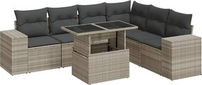 vidaXL 7 részes világosszürke polyrattan kerti ülőgarnitúra párnákkal