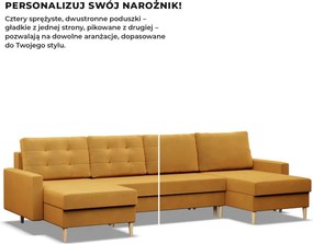 Etna U alakú sarokkanapé, 3 ágyneműtartóval, bársony, univerzális oldal, bonell töltet, sárga