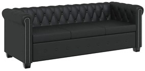 vidaXL 3 személyes fekete Chesterfield műbőr kanapé