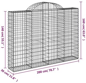 9 db íves horganyzott vas gabion kosár 200x30x140/160 cm