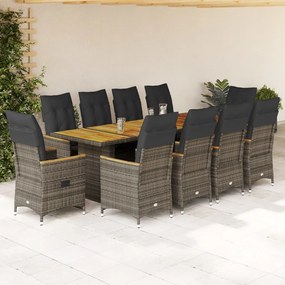 vidaXL 11 részes szürke polyrattan kerti bisztrógarnitúra párnákkal