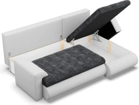 Tokio sarokkanapé, 2 ágyneműtartóval, fonott + műbőr, jobboldali, sötétszürke - fehér