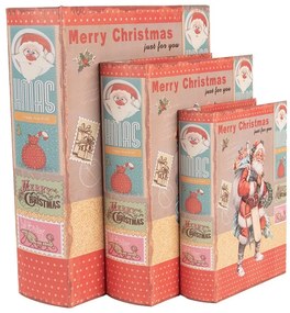 Télapós könyv alakú vintage fa tároló doboz szett 3 részes Merry Christmas Just for you