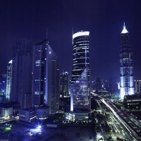 Poszter 30x30cm Kilátás az éjszakai felhőkarcolókra, Assaf Frank