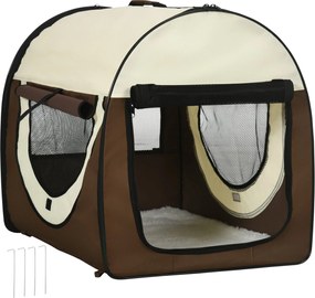 PawHut Összecsukható Háziállat Szállító Oxford Anyagból Kihegyezhető Mosható Párnázattal és Hordozótáskával, 70x51x59cm, Barna | Aosom