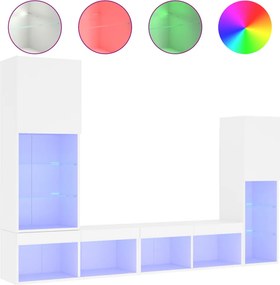 vidaXL 4 darab fehér szerelt fa fali TV-bútor LED-del
